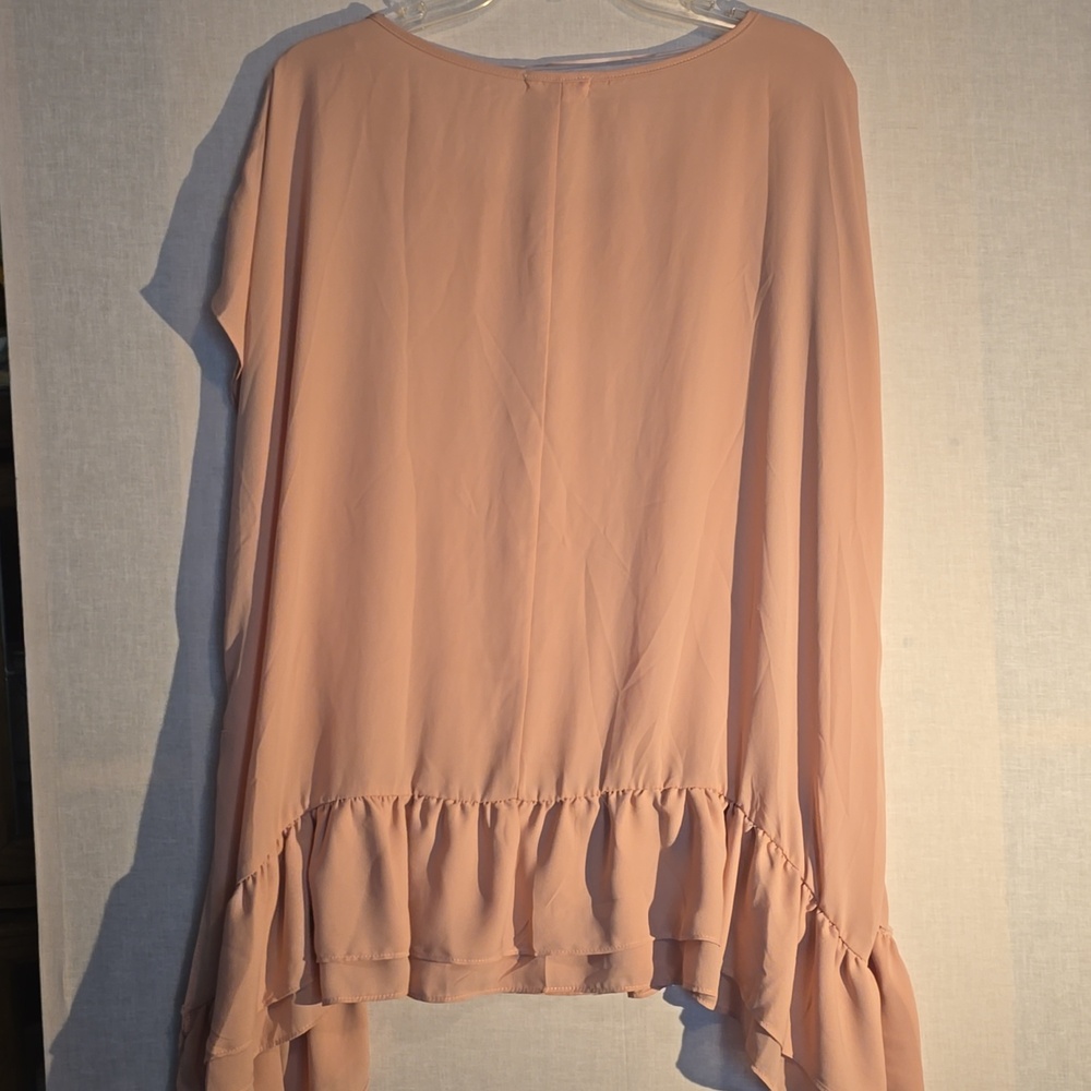 Women's Blush Pink Ruffle Hem Long Sleeve Top - Picture 4 of 5